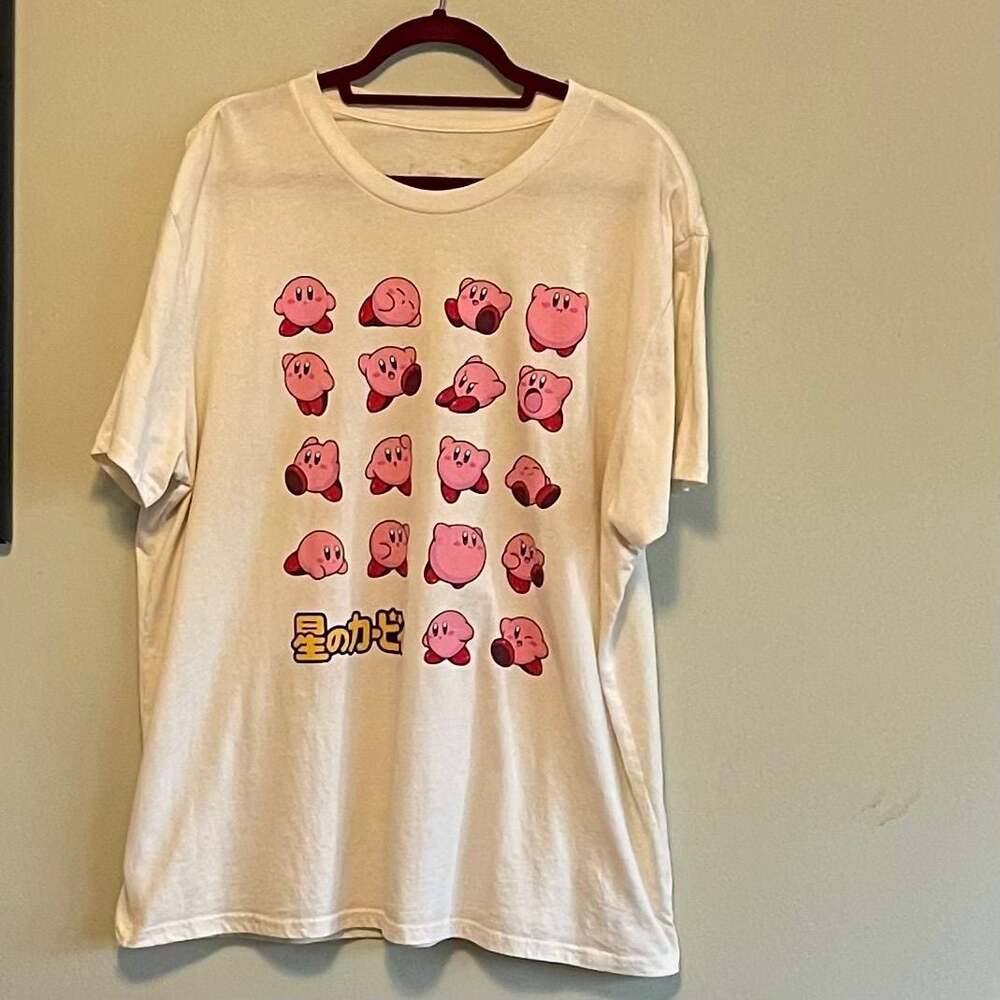 Nintendo‎ Kirby Expressions Grid Graphic T-Shirt Off-White Cream Gamer